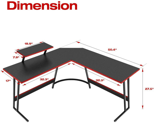 L Shaped Gaming Desk With Monitor Riser 51 Inch Corner Desk For Home Office And Gaming Setup
