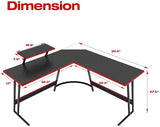 L Shaped Gaming Desk With Monitor Riser 51 Inch Corner Desk For Home Office And Gaming Setup