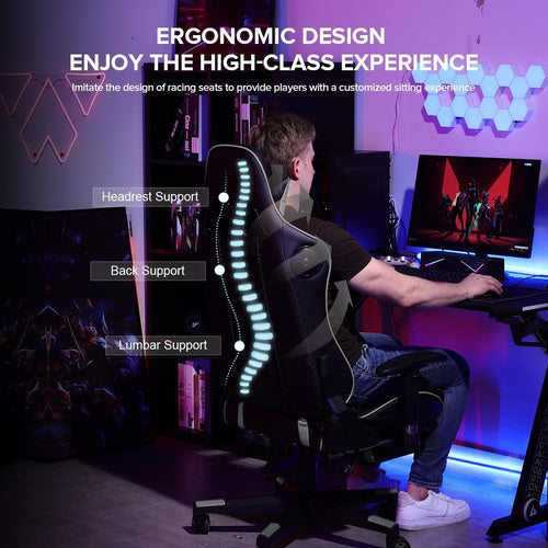 Bluetooth Gaming Chair With Footrest For Home Office Dual Bluetooth Speakers And Ergonomic Surround Sound
