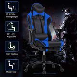 Blue Gaming Chair With Footrest And Lumbar Support For Desk