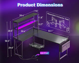 L Shaped Gaming Desk With LED Lights And Power Outlets