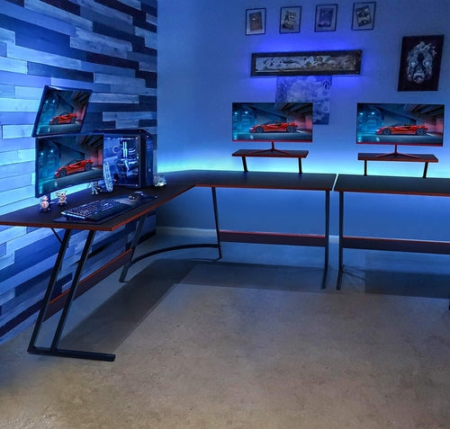 L Shaped Gaming Desk With Monitor Riser 51 Inch Corner Desk For Home Office And Gaming Setup
