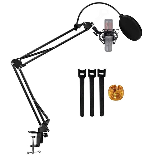 5Core Microphone Stand Suspension Desk Scissor Boom Arm With Shock Mount And Pop Filter Bundle For Podcasting