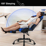 Blue Gaming Chair With Footrest And Lumbar Support For Desk