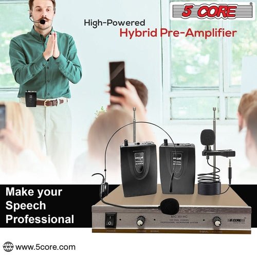 5Core Wireless Microphones w 1 Headset 1 Collar Mic + Receiver - Crafted Creator