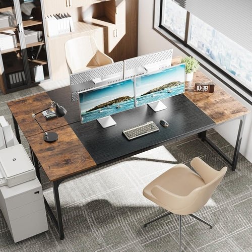 80 Inch Rustic Brown And Black Gaming Desk With Storage - Crafted Creator