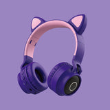 LED Light Cat Ear Headphones Wireless Bluetooth 5.0 Headset Portable
