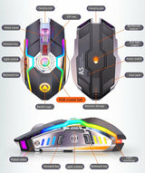 Color Wireless Gaming RGB Rechargeable Mute Button Mouse 7 Keys