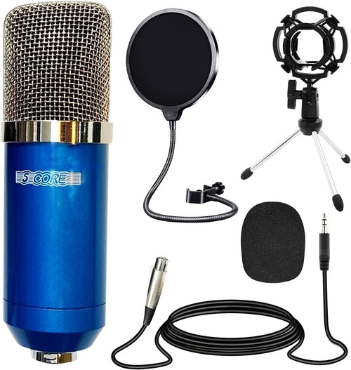 5Core All In One Podcast Microphone Bundle Professional Condenser Large Diaphragm With Pop Filter Shock Mount Tripod