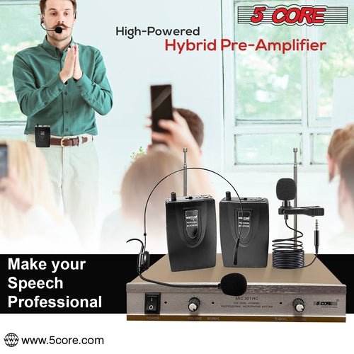 5Core Wireless Microphones w 1 Headset 1 Collar Mic + Receiver - Crafted Creator