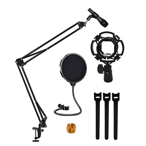 5Core Microphone Stand Suspension Desk Scissor Boom Arm With Shock Mount And Pop Filter Bundle For Podcasting