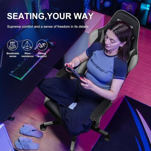 Ergonomic Gaming Chair With Footrest For Long Sessions Gray - Crafted Creator