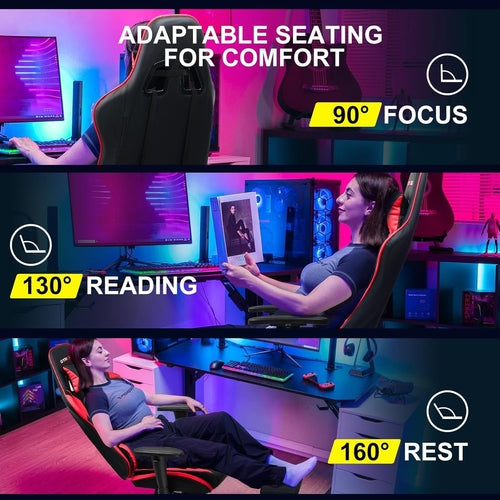 Brick Red Ergonomic Gaming Chair With Footrest And Reclining Seat For Long Hours Of Comfort