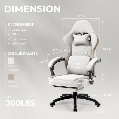 Beige Gaming Chair With Pocket Spring Cushion And Gel Pad For Luxury Comfort And Support