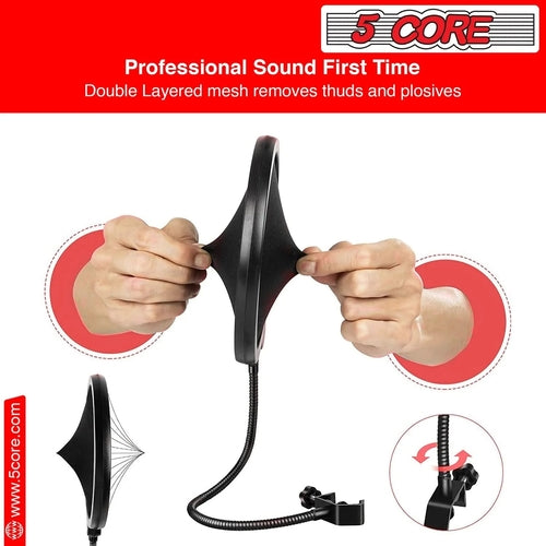 5Core Microphone Stand Suspension Desk Scissor Boom Arm With Shock Mount And Pop Filter Bundle For Podcasting