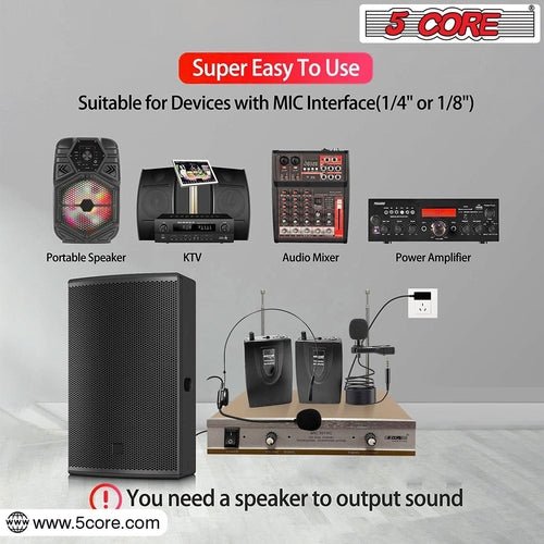 5Core Wireless Microphones w 1 Headset 1 Collar Mic + Receiver - Crafted Creator