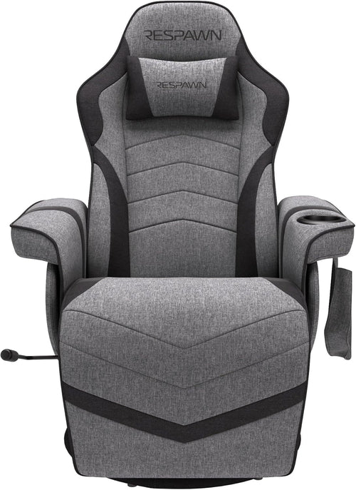900 Gaming Recliner Gray Fabric With Adjustable Leg Rest Cupholder And Footrest For Console Gamers
