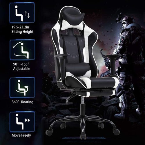 Ergonomic Gaming Chair With Lumbar Support Footrest White - Crafted Creator