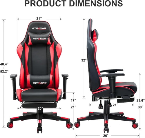 Brick Red Ergonomic Gaming Chair With Footrest And Reclining Seat For Long Hours Of Comfort
