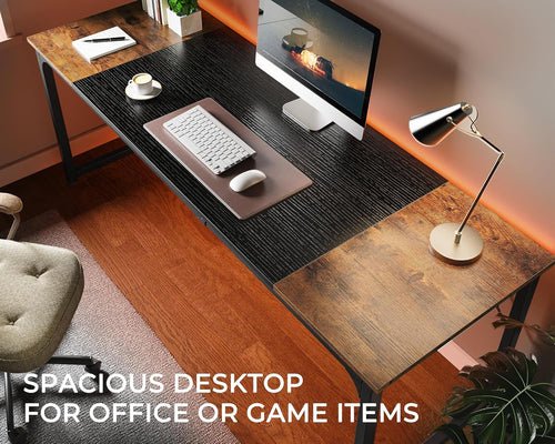 80 Inch Rustic Brown And Black Gaming Desk With Storage - Crafted Creator