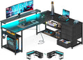 61 Inch L Shaped Gaming Desk With Power Outlets For Home Office And Gaming Setup