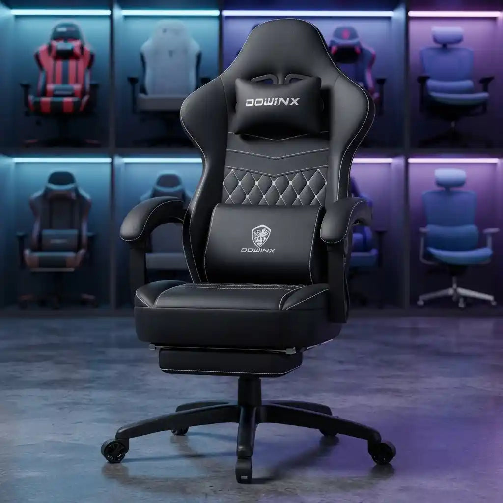 Black Breathable Fabric Gaming Chair With Massage Pad