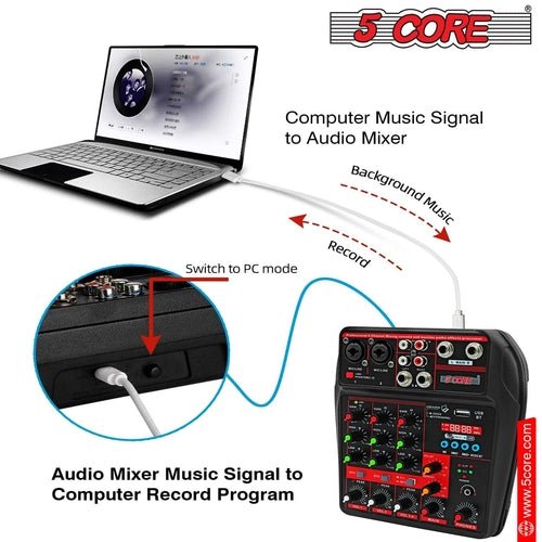5 Core Audio Mixer 4 Channel DJ Equipment with Bluetooth USB Sound - Crafted Creator