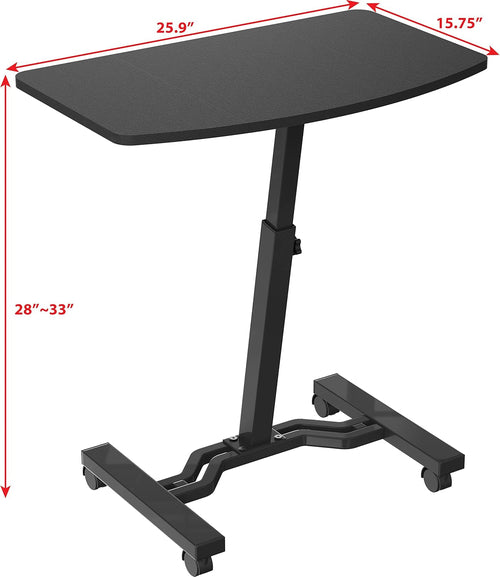 Height Adjustable Mobile Laptop Cart 28 to 33 Inches with Locking Wheels Black Portable Desktop Cart