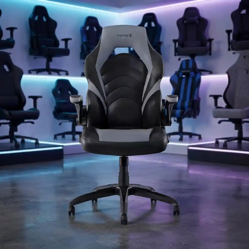 Sillón ergonómico de oficina y gaming de cuero de gran tamaño con reposabrazos ajustables