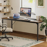 80 Inch Rustic Brown And Black Gaming Desk With Storage - Crafted Creator