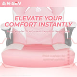 Silla Gaming Ergonómica Rosa Con Soporte Lumbar Ajustable Brazos Abatibles de Cuero PU
