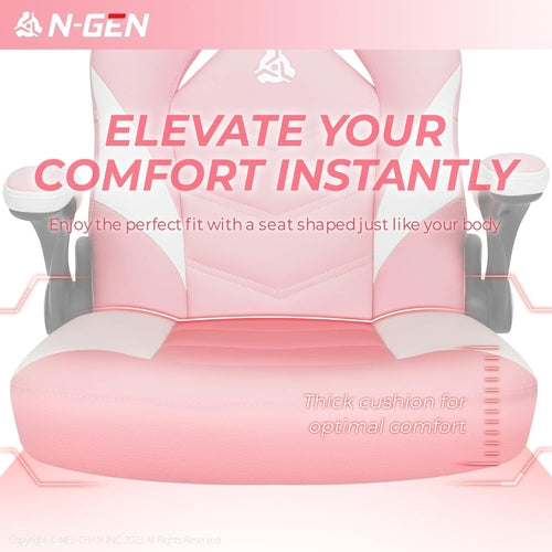 Pink Ergonomic Gaming Chair With Adjustable Lumbar Support PU Leather Flip Up Armrests