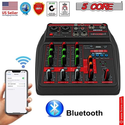 5 Core Audio Mixer 4 Channel DJ Equipment with Bluetooth USB Sound - Crafted Creator