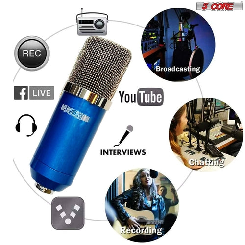 5Core All In One Podcast Microphone Bundle Professional Condenser Large Diaphragm With Pop Filter Shock Mount Tripod