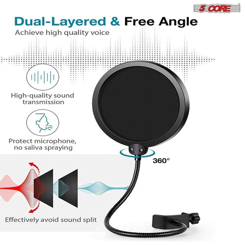 5Core All In One Podcast Microphone Bundle Professional Condenser Large Diaphragm With Pop Filter Shock Mount Tripod
