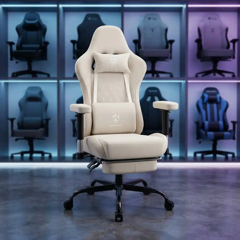 Beige Gaming Chair With Pocket Spring Cushion And Gel Pad For Luxury Comfort And Support