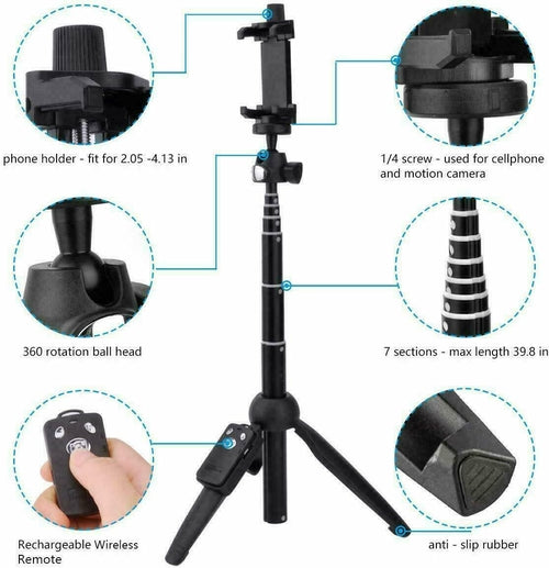 Selfie Stick Tripod 40" Bluetooth Remote Portable for Phones