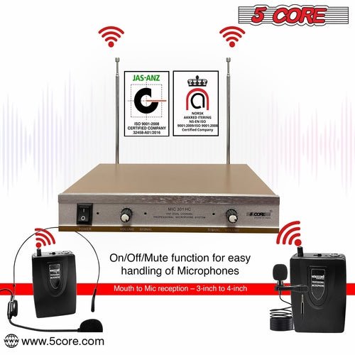 5Core Wireless Microphones w 1 Headset 1 Collar Mic + Receiver - Crafted Creator