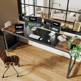 80 Inch Rustic Brown And Black Gaming Desk With Storage - Crafted Creator