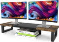 Ergonomic Dual Monitor Stand Riser Made Of Wood And Steel For Two Monitors With Rustic Design