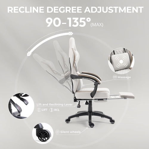 Beige Gaming Chair With Pocket Spring Cushion And Gel Pad For Luxury Comfort And Support