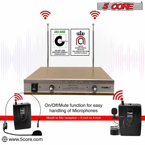 5Core Wireless Microphones w 1 Headset 1 Collar Mic + Receiver - Crafted Creator