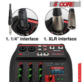 5 Core Audio Mixer 4 Channel DJ Equipment with Bluetooth USB Sound - Crafted Creator