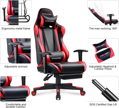 Brick Red Ergonomic Gaming Chair With Footrest And Reclining Seat For Long Hours Of Comfort