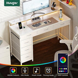 White 47 Inch LED Gaming Desk With 6 Drawers USB Type C