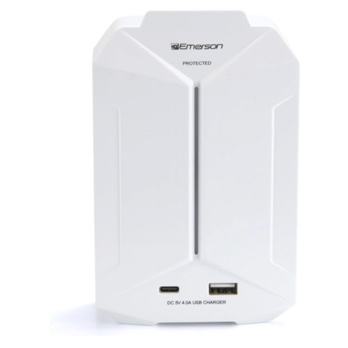 Cargador de pared Emerson con 6 tomacorrientes + USB, protección contra sobretensiones y LED