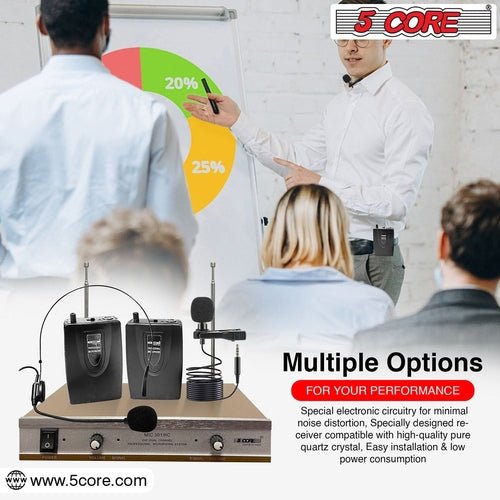 5Core Wireless Microphones w 1 Headset 1 Collar Mic + Receiver - Crafted Creator