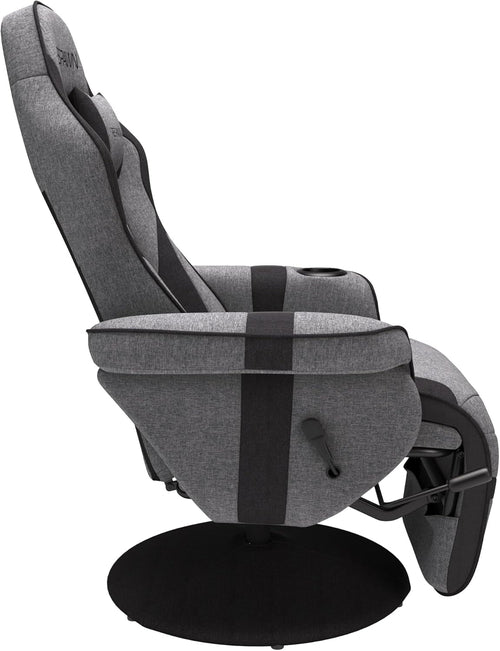 900 Gaming Recliner Gray Fabric With Adjustable Leg Rest Cupholder And Footrest For Console Gamers