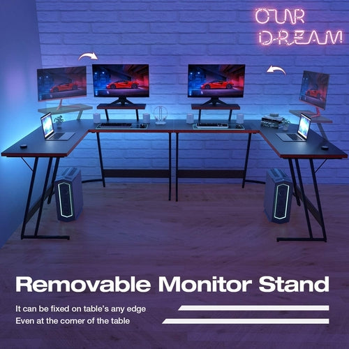 L Shaped Gaming Desk With Monitor Riser 51 Inch Corner Desk For Home Office And Gaming Setup