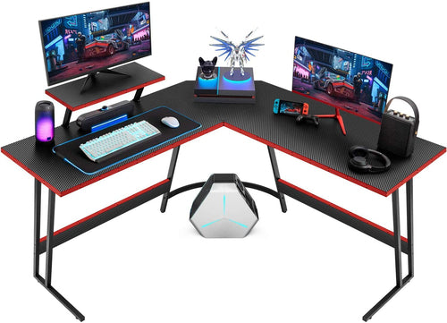 L Shaped Gaming Desk With Monitor Riser 51 Inch Corner Desk For Home Office And Gaming Setup